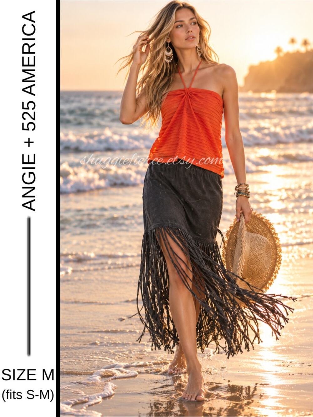 MSRP: $126 ✨525 America Halter Top + Angie Fringe Maxi Skirt Boho Set ✨QUICKSHIP